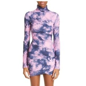 Off-White Pink and Blue Tie Dye Long Sleeve Dress